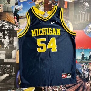 Nike Michigan Wolverines Basketball Jersey Navy Blue Yellow Kids Medium 54